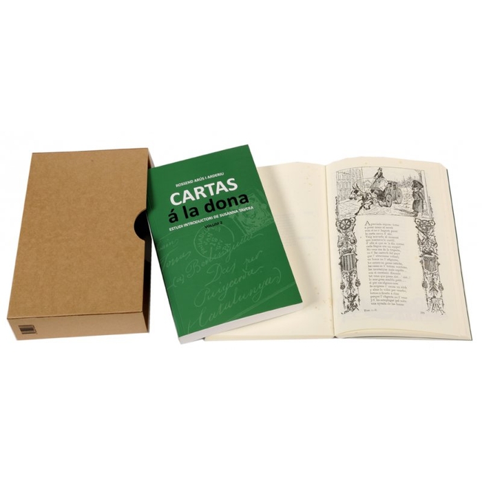Imatge de la caixa i els dos volums que integren la publicació Cartas á la dona