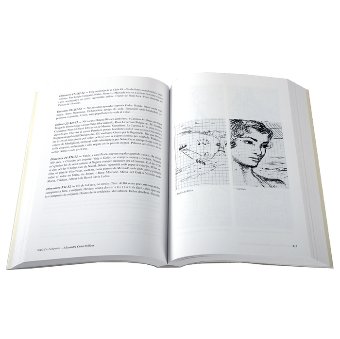 Imatge de pàgines interiors del llibre 'Diari d'un funàmbul' on es veu un dibuix d'una dona fet per Alexandre Cirici en els seus diaris