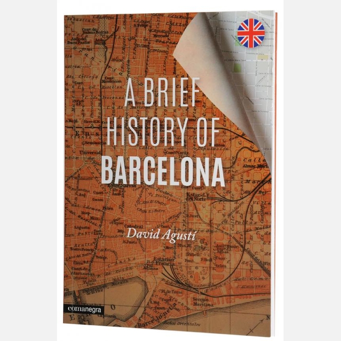 Imatge de la coberta del llibre 'A Brief History of Barcelona' amb una mapa antic de la ciutat