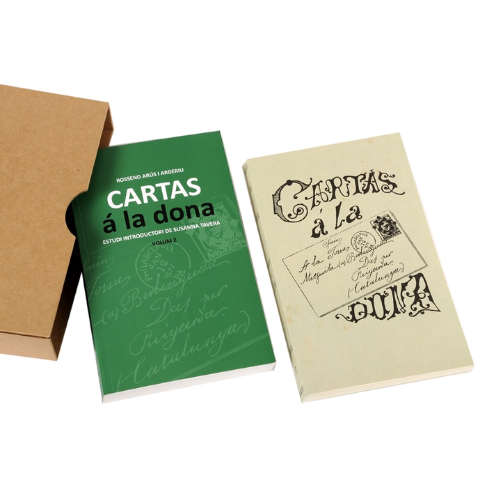 Imatge de la caixa i els dos volums que integren la publicació Cartas á la dona