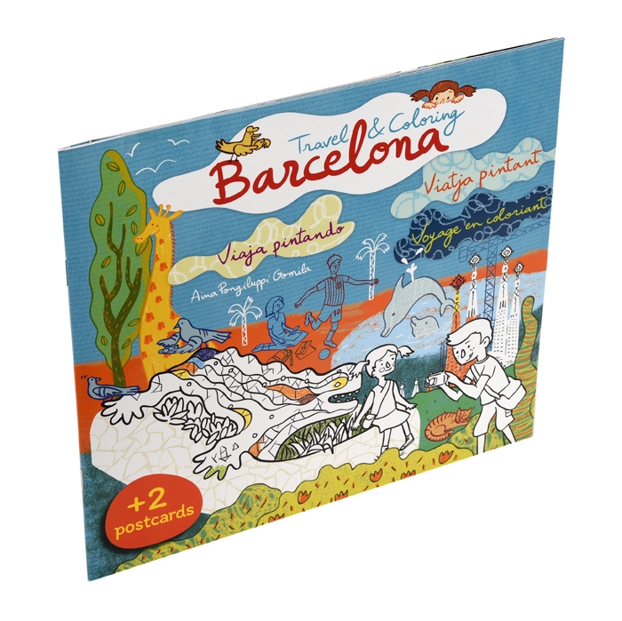 Imatge de la coberta del llibre 'Travel & Coloring Barcelona' d'il·lustració infantil