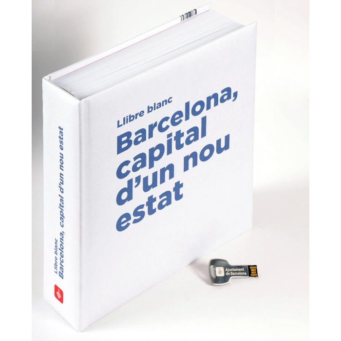 Imatge de la coberta del llibre 'Llibre blanc. Barcelona, capital d'un nou estat' amb la clau que dóna accés a les versions en pdf en català, castellà i anglès